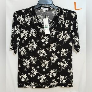 Calvin Klein Black and White Fitted Polo Blouse